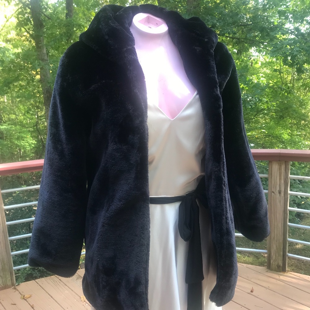 Black Luscious Hooded Faux Fur Coat
